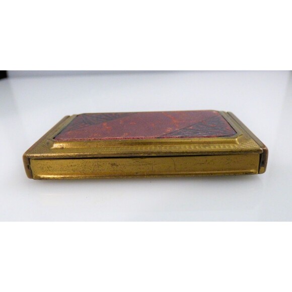 Charmant Compact Powder Rouge Leather Top Rectangle Gold Tone Mirror Vintage - Picture 9 of 12